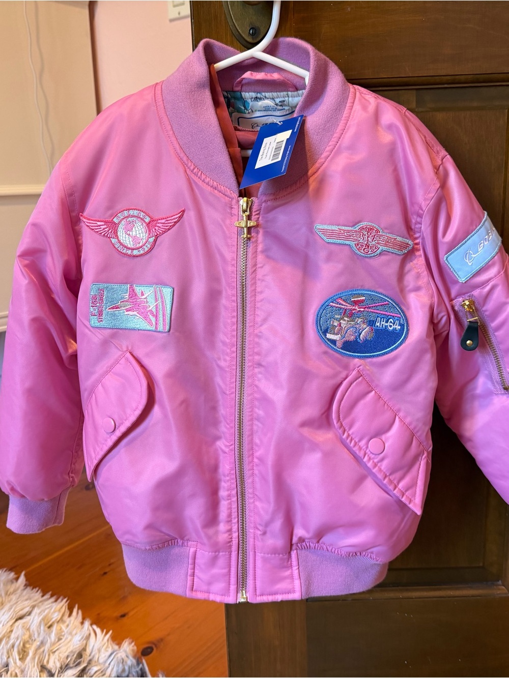 Kids Pink Patch Bomber Jacket